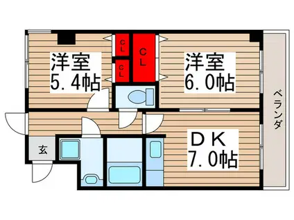 エクセレンスコート鎌倉(2DK/2階)の間取り写真