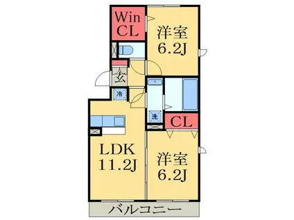 サニーフォレストB棟(2LDK/1階)の間取り写真