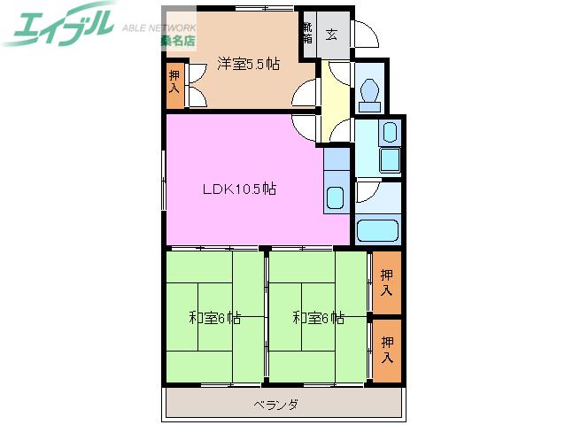 サンハイツ太平洋(3LDK/2階)の間取り写真