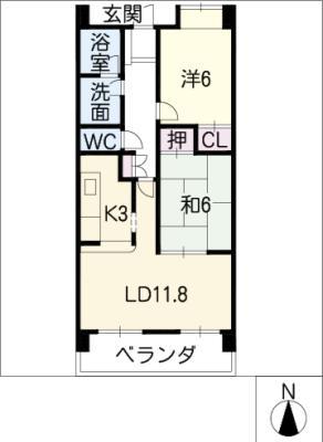 コレクション北名古屋(2LDK/4階)の間取り写真