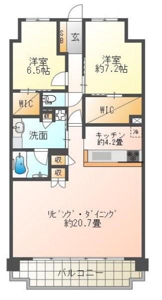 ローレルコート姫路大手前通(2LDK/6階)の間取り写真