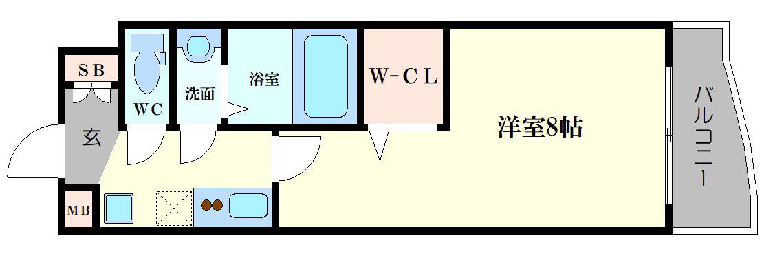 ラグゼ難波南(1K/13階)の間取り写真