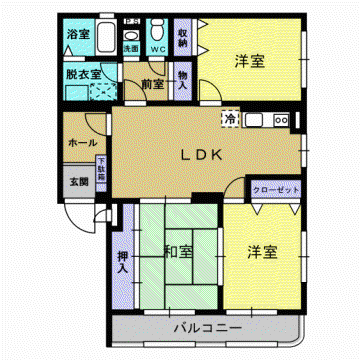 ユーミー長田A棟(3LDK/2階)の間取り写真