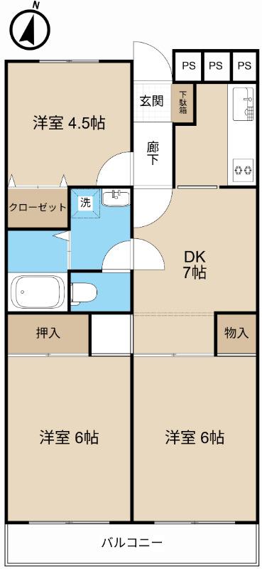 ハイマート堀崎(3DK/3階)の間取り写真