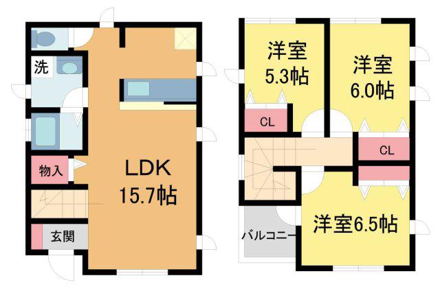 グリーンメゾン山本B棟(3LDK/1階)の間取り写真