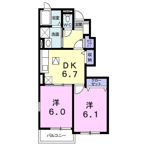 アルクトルースA(2DK/1階)の間取り写真
