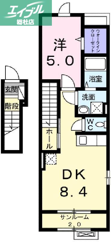 NEO CITY庭瀬(1LDK/2階)の間取り写真