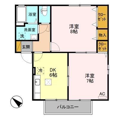 ハピネスクローバー(2DK/1階)の間取り写真