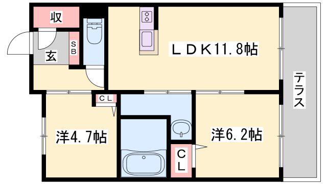フェリーチェ(2LDK/3階)の間取り写真