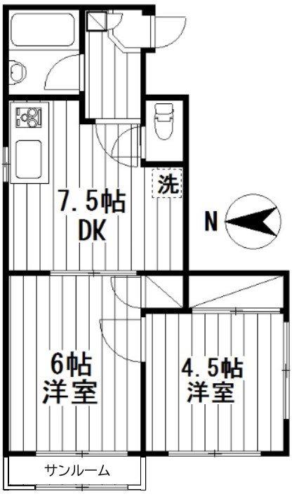 グランツハウス(2DK/1階)の間取り写真