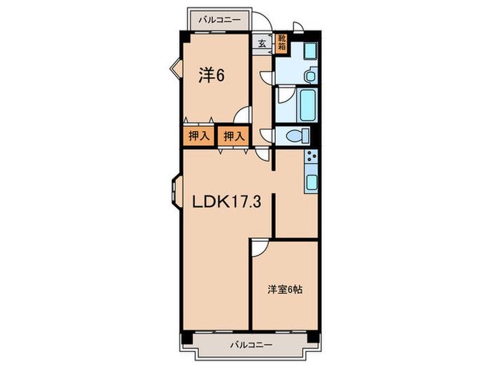 ヌンクタータ(2LDK/2階)の間取り写真