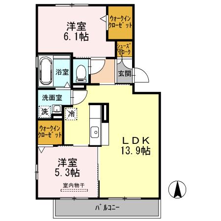 LA FELICE(2LDK/2階)の間取り写真