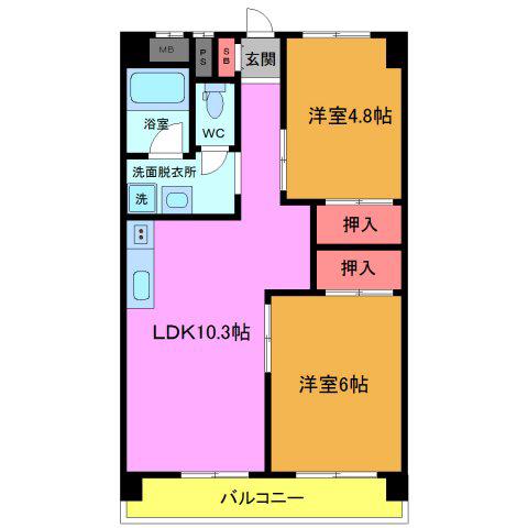 中葛西ハイツ(2LDK/3階)の間取り写真