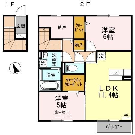 モラン角木 B(2LDK/2階)の間取り写真