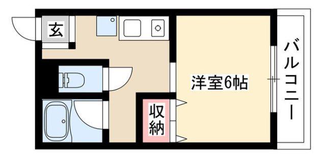 杉原ビル(1DK/3階)の間取り写真