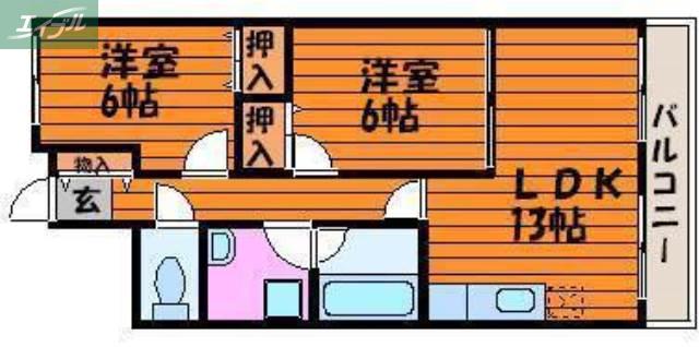 クレール野田(2LDK/5階)の間取り写真