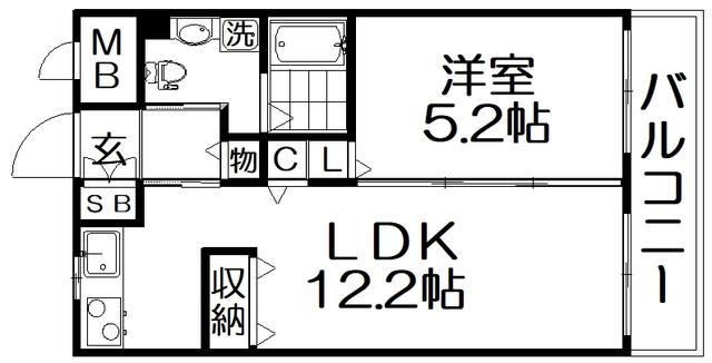 プリモーテ枚方公園(1LDK/1階)の間取り写真