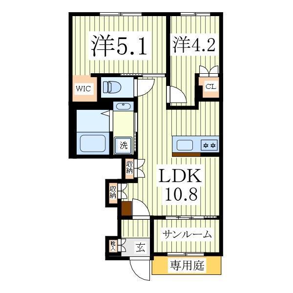 ノイエプルーシア(2LDK/1階)の間取り写真