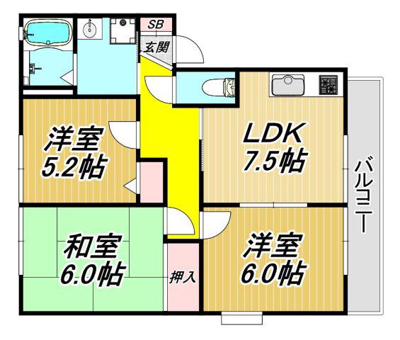 グリーンガーデン(3DK/2階)の間取り写真