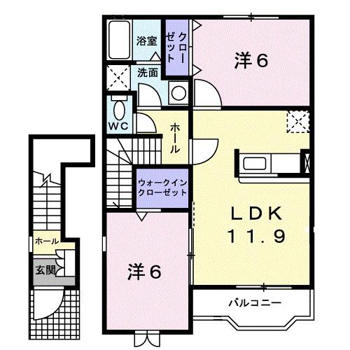 カーサ・セレッソ(2LDK/2階)の間取り写真
