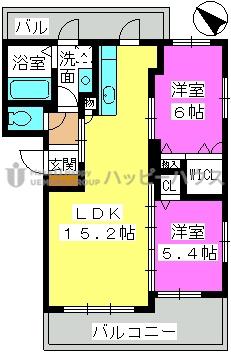 ステラ明朝(2LDK/3階)の間取り写真