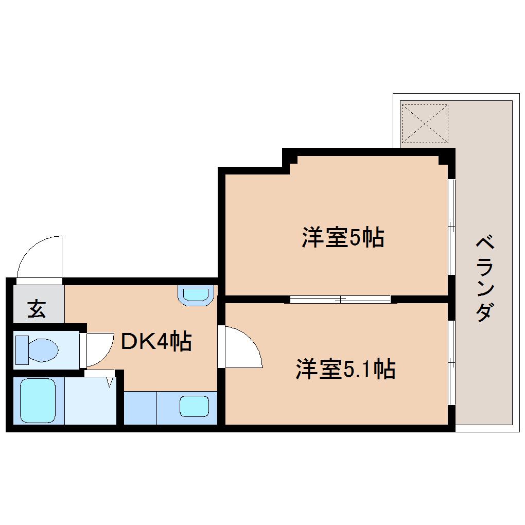 パレシャルム郡山(2DK/1階)の間取り写真