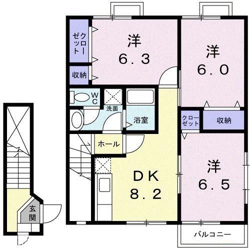 ソレイユスクエア-B(3DK/2階)の間取り写真