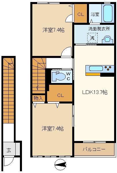 フィオーレA(2LDK/2階)の間取り写真