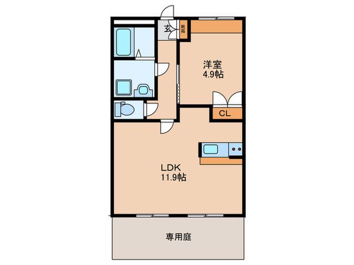 ベルメゾン・ルージュ(1LDK/1階)の間取り写真