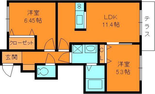 CASA大町A棟(2LDK/1階)の間取り写真