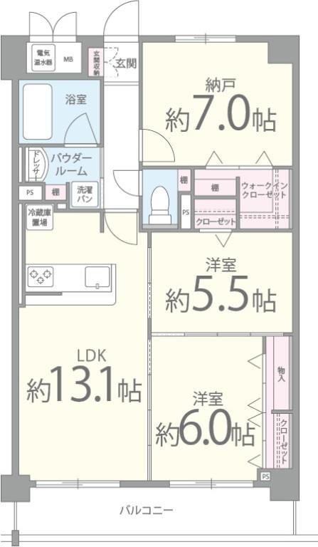 ヴィアーレ佐井寺(2SLDK/1階)の間取り写真