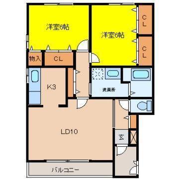 サニーホームズ宮ノ陣 B棟(2LDK/2階)の間取り写真