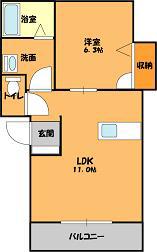 ブリリアント(1LDK/2階)の間取り写真
