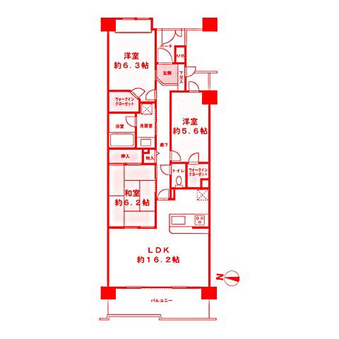 朝日マンション横浜蒔田(3LDK/7階)の間取り写真