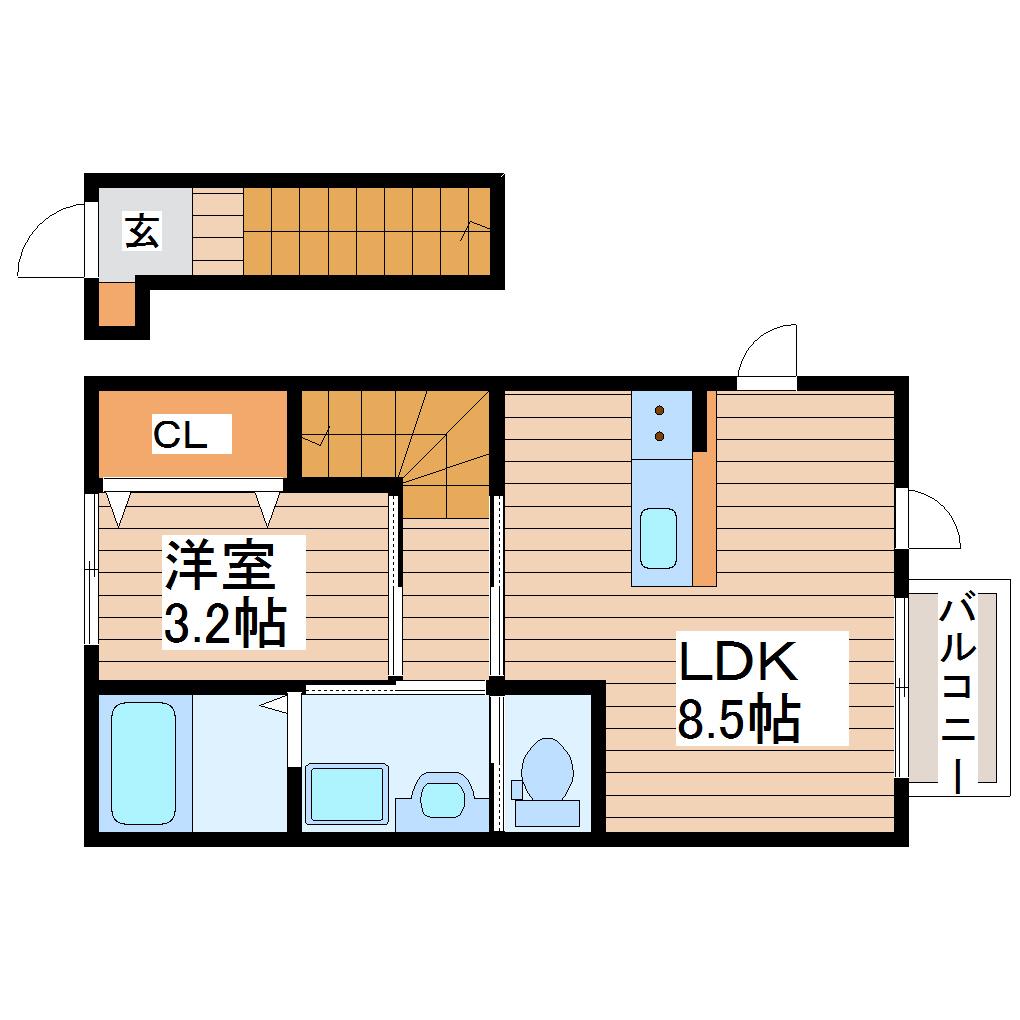 プログレス富沢南II(1LDK/2階)の間取り写真