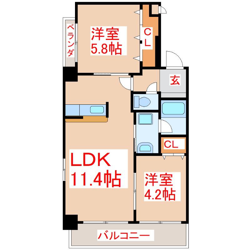 さくらヒルズ樋之口参番館(2LDK/4階)の間取り写真