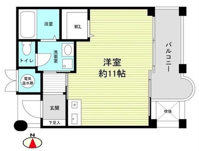 チェリービュウ芦屋川(1DK/2階)の間取り写真