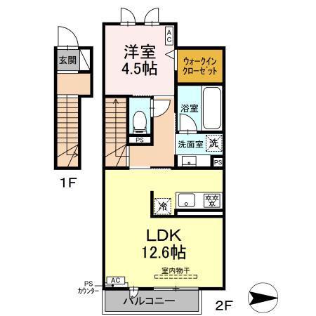 COZY SPACE(1LDK/2階)の間取り写真