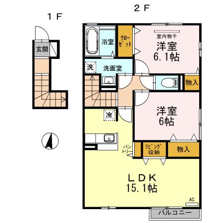 ASOKE A(2LDK/2階)の間取り写真