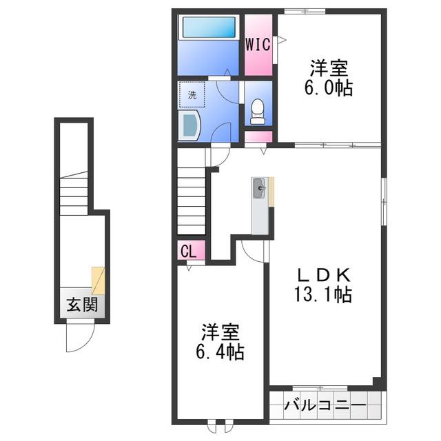 バーミィ(2LDK/2階)の間取り写真