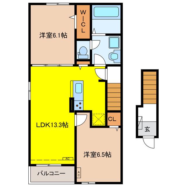 ヴァンクール(2LDK/2階)の間取り写真