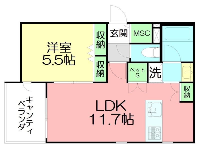 GLICINA K(1LDK/2階)の間取り写真