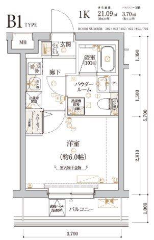 ECREDE横濱吉野町(1K/2階)の間取り写真
