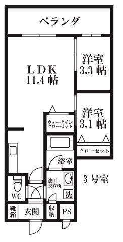 モダンパラッツォ大名(2LDK/4階)の間取り写真