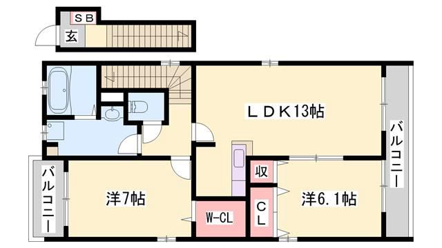 フランセーヌII番館(2LDK/2階)の間取り写真
