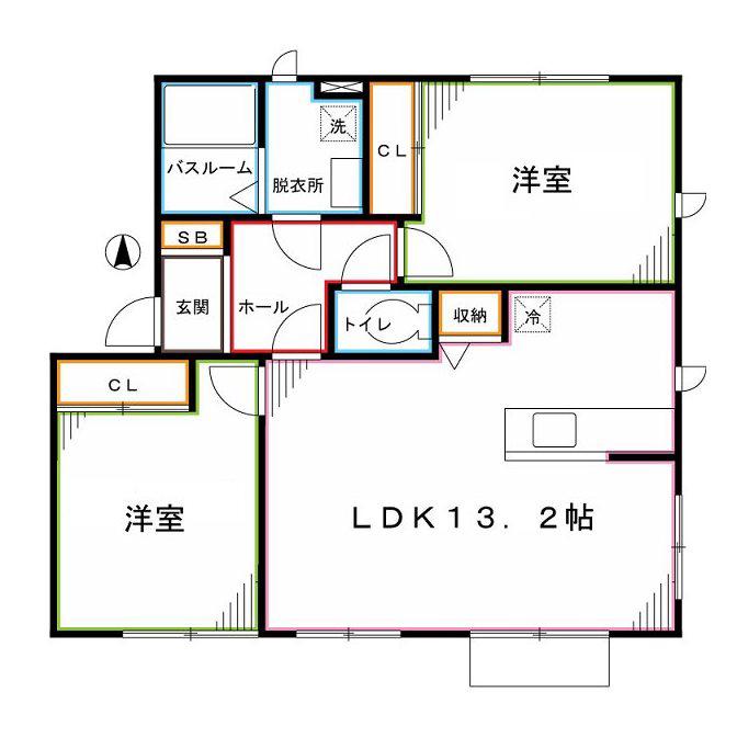 ノースソシアA棟(2LDK/1階)の間取り写真