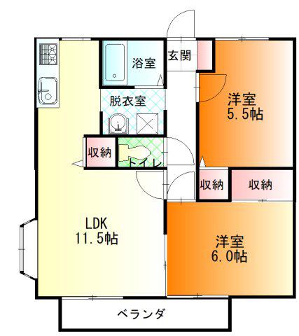 エステートハイツA(2LDK/1階)の間取り写真