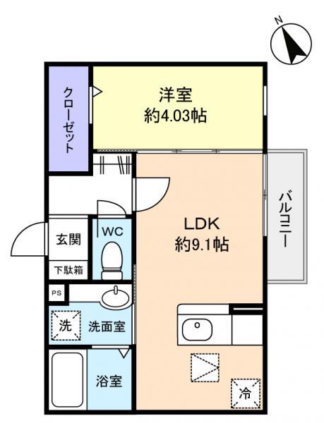 JOY NARASHINO(1LDK/1階)の間取り写真