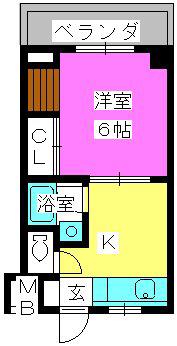銀水ビル(1DK/2階)の間取り写真