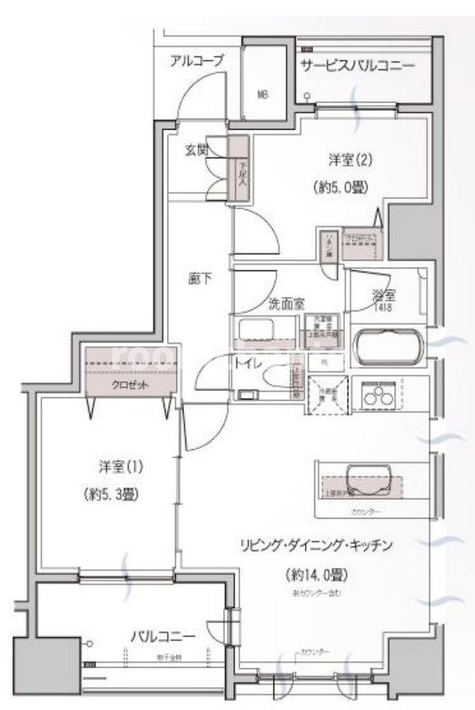 グレーシアパークス横浜関内(2LDK/5階)の間取り写真